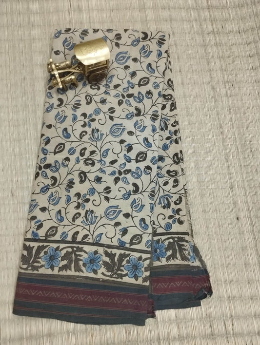 AJRAKH SAREE : KORA : DARK INDIGO : MEHNDI GREEN