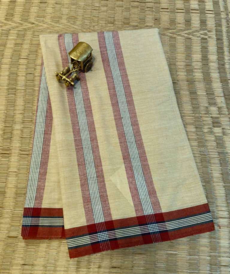 CROSS COLOUR SAREE : ALIZARIN RED : KORA LINE
