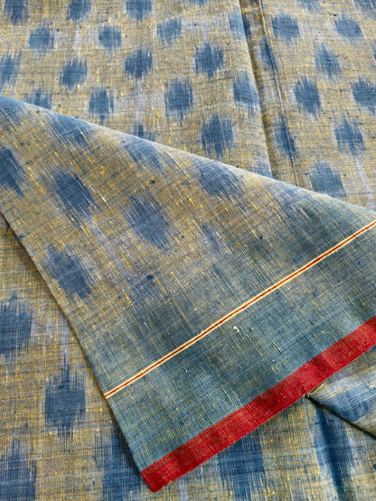 ORGANIC WEFT IKKATH  :LIGHT INDIGO :INDIGO : ANAR YELLOW
