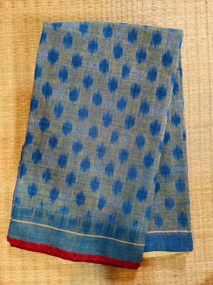 ORGANIC WEFT IKKATH  :LIGHT INDIGO :INDIGO : ANAR YELLOW