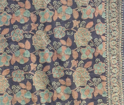 AJRAKH SAREE : BROWN :GREEN INDIGO : MANJISTA : ANAR YELLOW