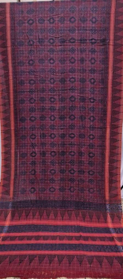 AJRAKH SAREE WITH RUMAL CHECK : INDIGO :  KORA   : BLACK :MADDER