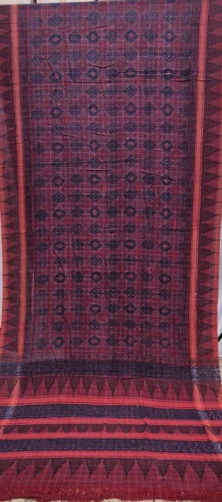 AJRAKH SAREE WITH RUMAL CHECK : INDIGO :  KORA   : BLACK :MADDER