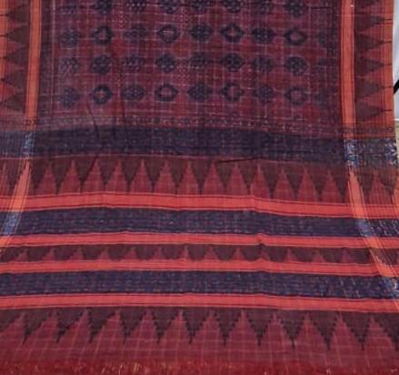 AJRAKH SAREE WITH RUMAL CHECK : INDIGO :  KORA   : BLACK :MADDER