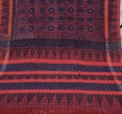 AJRAKH SAREE WITH RUMAL CHECK : INDIGO :  KORA   : BLACK :MADDER