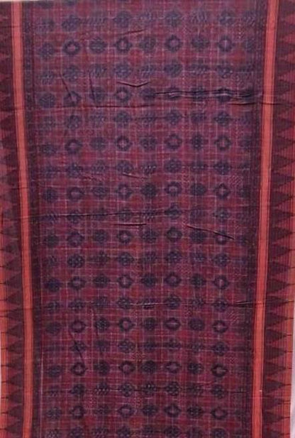 AJRAKH SAREE WITH RUMAL CHECK : INDIGO :  KORA   : BLACK :MADDER