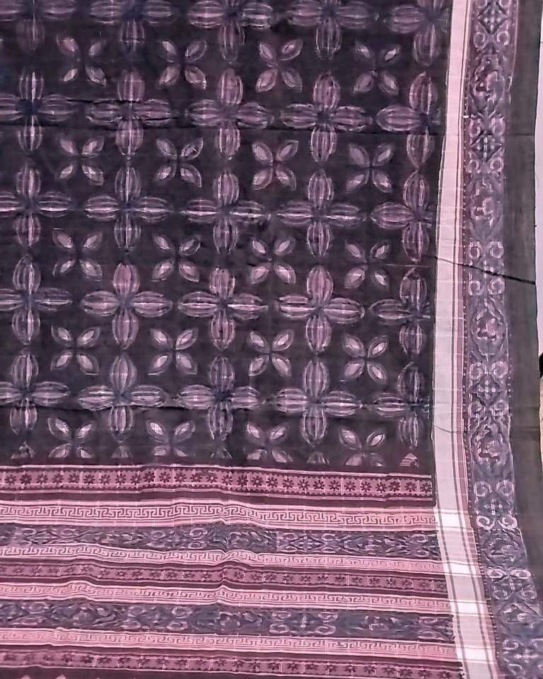 AJRAKH SAREE WITH RUMAL CHECK : INDIGO :  BLACK : MADDER  :