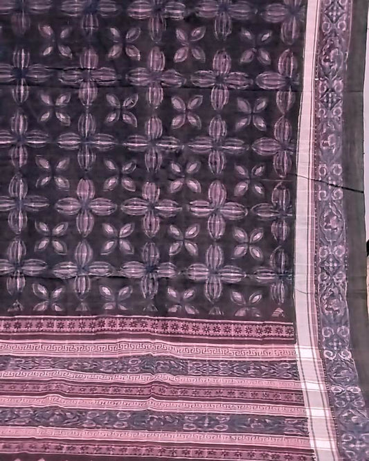 AJRAKH SAREE WITH RUMAL CHECK : INDIGO :  BLACK : MADDER  :