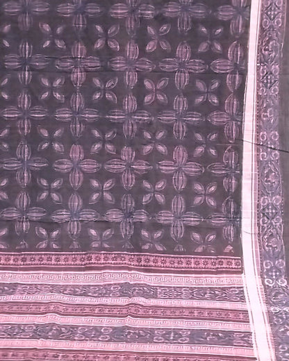 AJRAKH SAREE WITH RUMAL CHECK : INDIGO :  BLACK : MADDER  :