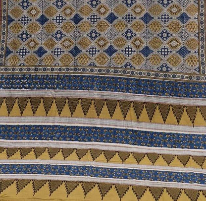 AJRAKH SAREE : INDIGO : ANAR YELLOW : BLACK