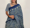 AJRAKH SAREE : DARK INDIGO : BLACK : ANAR YELLOW.