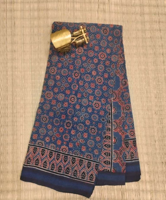 AJRAKH SAREE : INDIGO : ALIZARIN RED