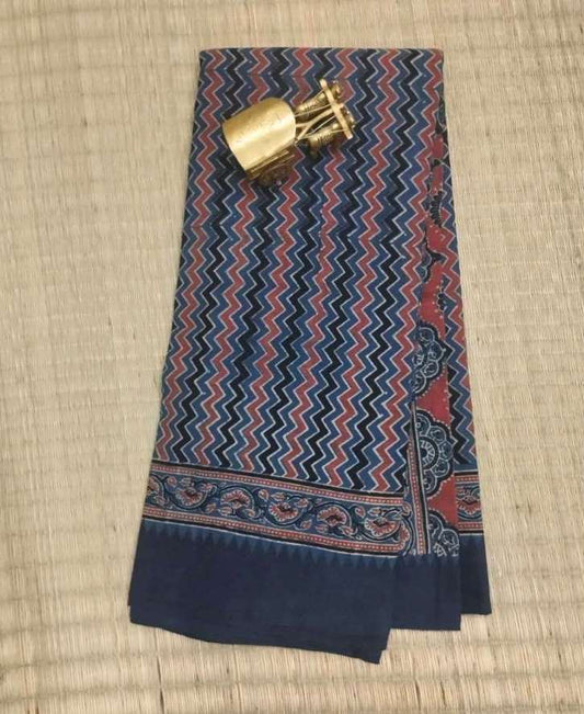 AJRAKH SAREE : DARK INDIGO : ALIZARIN RED : BLACK