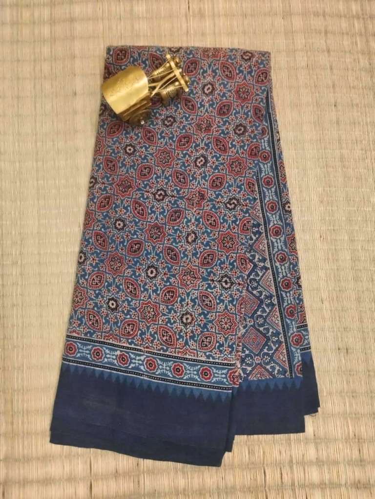 AJRAKH SAREE : INDIGO BLUE : ALIZARIN RED : BLACK