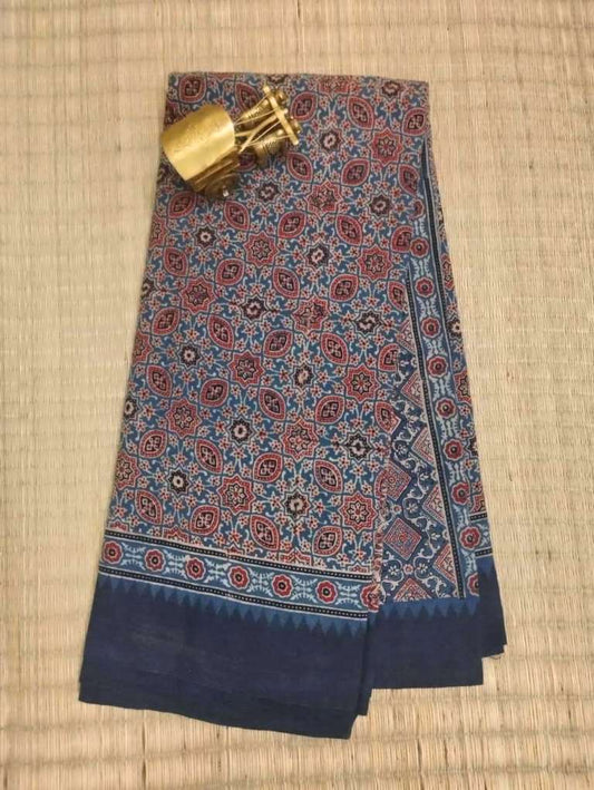 AJRAKH SAREE : INDIGO BLUE : ALIZARIN RED : BLACK