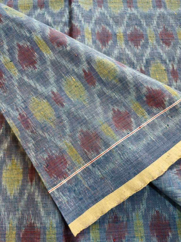 ORGANIC WEFT IKKATH  :LIGHT INDIGO :ANAR YELLOW: SAPAN