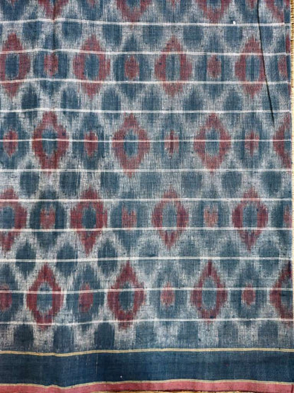ORGANIC WEFT IKKATH  :MADDER : INDIGO : LIGHT INDIGO