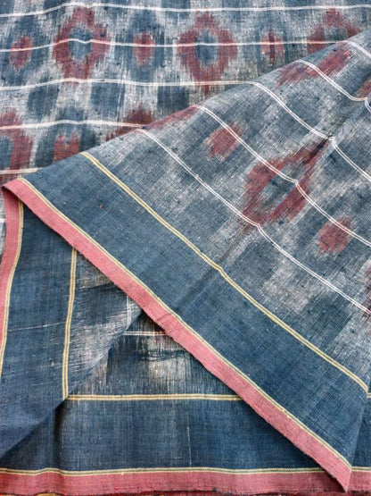 ORGANIC WEFT IKKATH  :MADDER : INDIGO : LIGHT INDIGO