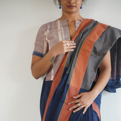 GEOMETRIC SAREE : DARK INDIGO : MANJISHTHA