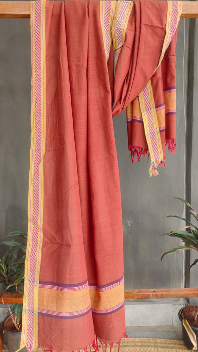 LIGHTWEIGHT CROSS COLOUR DUPATTA : KATHA BROWN : OLIVE GREEN : ANAR YELLOW BOBBY