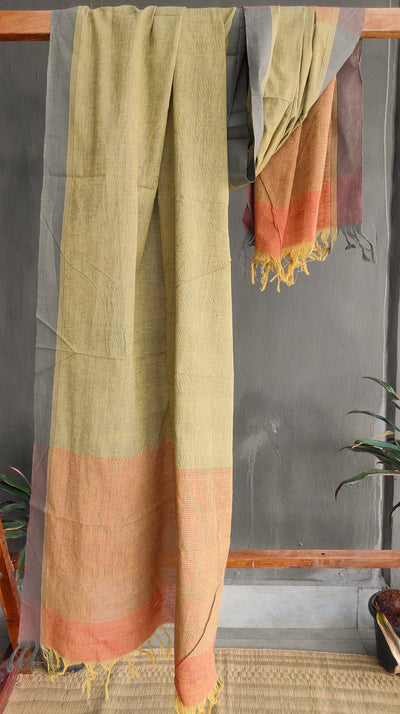 LIGHTWEIGHT CROSS COLOUR DUPATTA : OLIVE GREEN : ANAR YELLOW