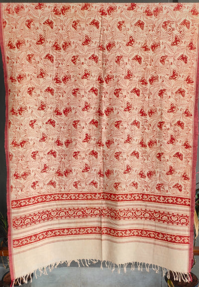 KALAMKARI DUPATTA : ALIZARIN RED : BEIGE