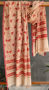 KALAMKARI DUPATTA : ALIZARIN RED : BEIGE