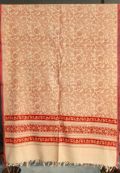 KALAMKARI DUPATTA : ALIZARIN RED : BEIGE