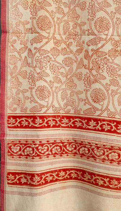 KALAMKARI DUPATTA : ALIZARIN RED : BEIGE