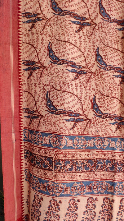 KALAMKARI DUPATTA : ALIZARIN RED : INDIGO : BEIGE