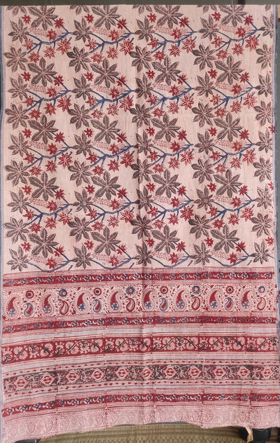 KALAMKARI DUPATTA : ALIZARIN RED : OLIVE GREEN : BEIGE