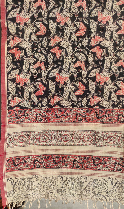 KALAMKARI DUPATTA : ALIZARIN RED : BLACK : KORA