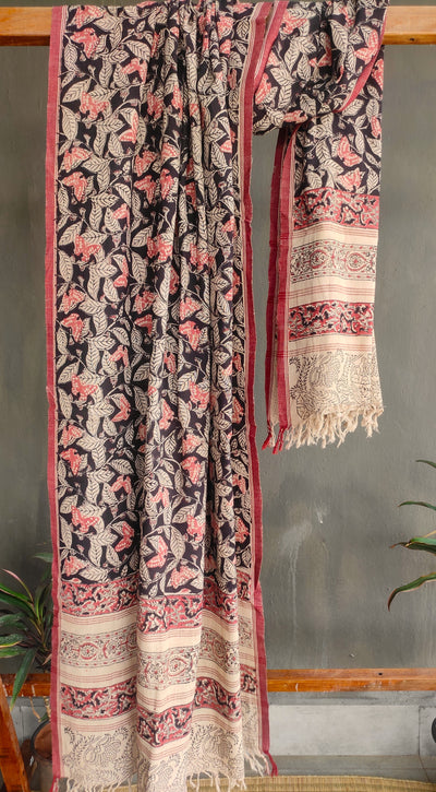 KALAMKARI DUPATTA : ALIZARIN RED : BLACK : KORA