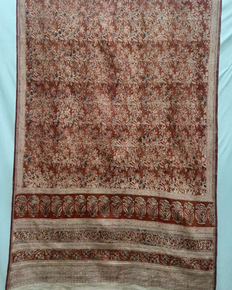 KALAMKARI DUPATTA : ALIZARIN : MANJISTA:OLIVE GREEN: