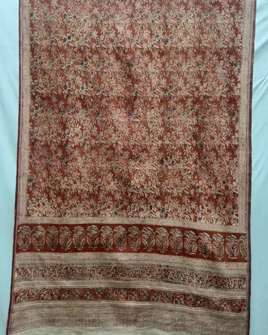 KALAMKARI DUPATTA : ALIZARIN : MANJISTA:OLIVE GREEN: