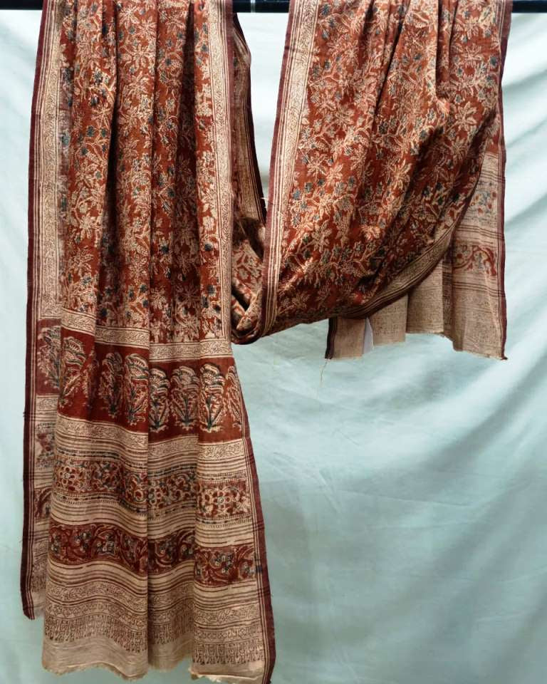 KALAMKARI DUPATTA : ALIZARIN : MANJISTA:OLIVE GREEN: