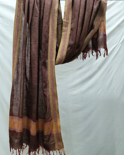 KALAMKARI DUPATTA : KATHA BROWN : BLACK