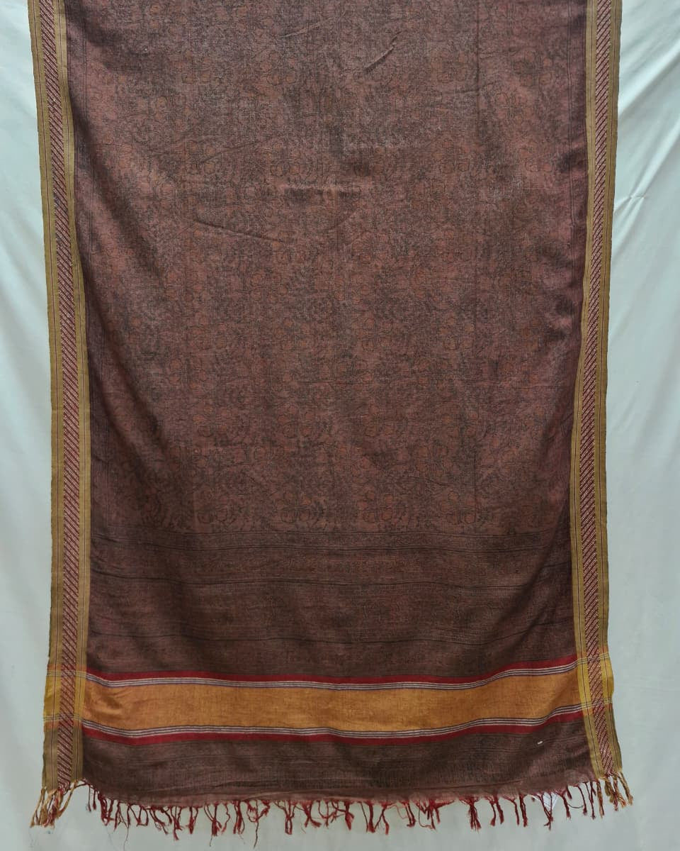 KALAMKARI DUPATTA : KATHA BROWN : BLACK