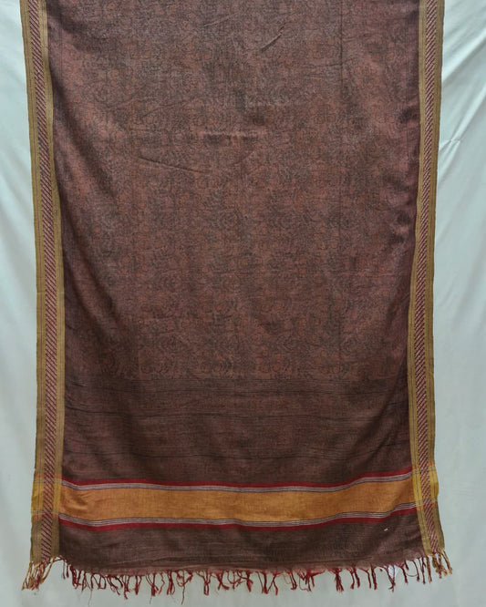 KALAMKARI DUPATTA : KATHA BROWN : BLACK