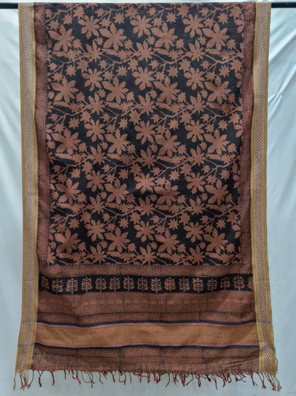 KALAMKARI DUPATTA : KATHA BROWN : BLACK :