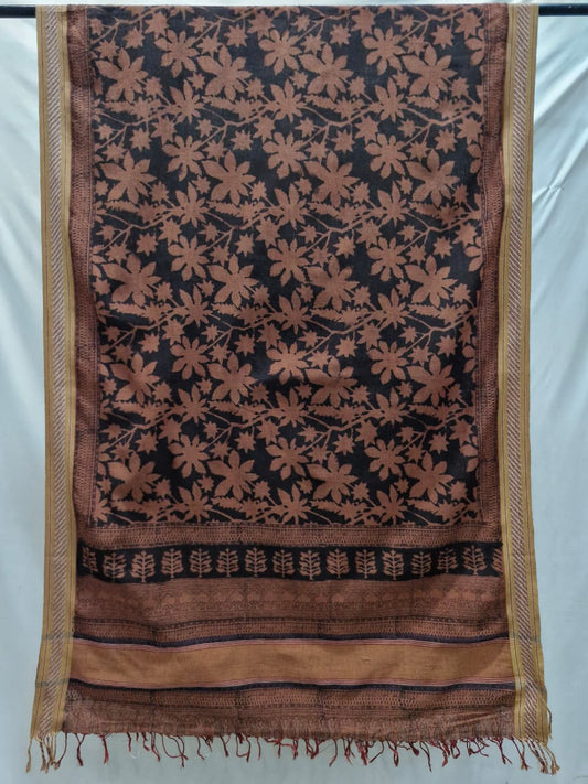 KALAMKARI DUPATTA : KATHA BROWN : BLACK :