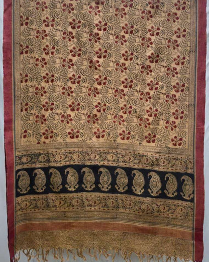 KALAMKARI DUPATTA : ALIZARIN RED : BLACK : OLIVE GREEN
