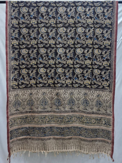 KALAMKARI DUPATTA : ANAR : BLACK : INDIGO BLUE