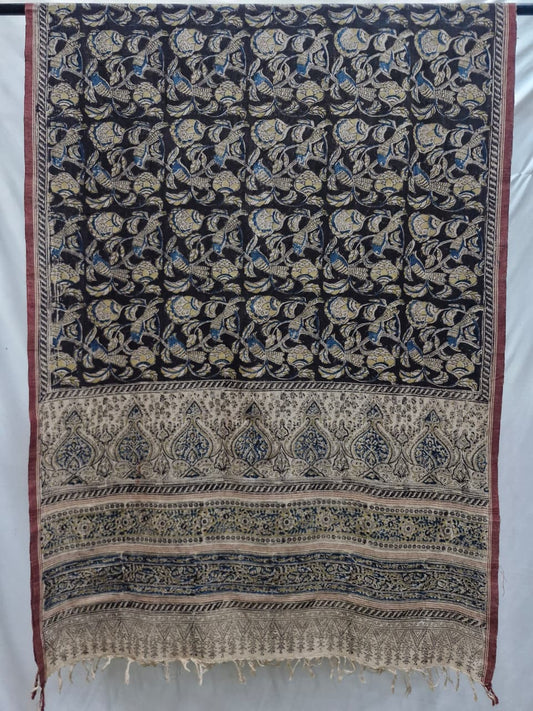 KALAMKARI DUPATTA : ANAR : BLACK : INDIGO BLUE