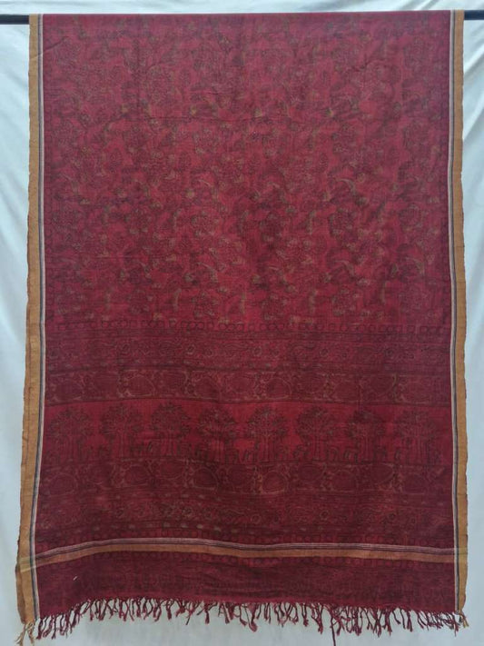 KALAMKARI DUPATTA : DARK INDIGO:ALIZARIN RED:BLACK