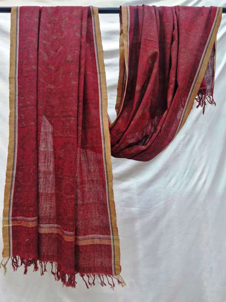 KALAMKARI DUPATTA : DARK INDIGO:ALIZARIN RED:BLACK
