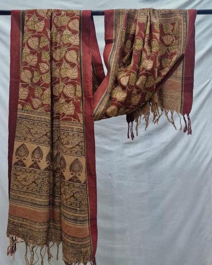 KALAMKARI DUPATTA : ALIZARIN:ANAR YELLOW:BLACK