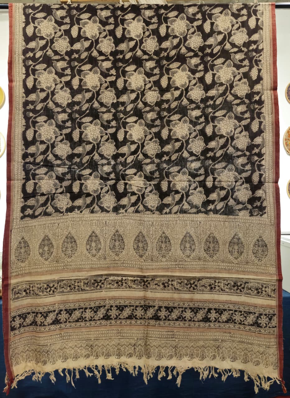 KALAMKARI DUPATTA : BLACK : RATAN JYOTHI :BEIGE