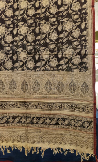 KALAMKARI DUPATTA : BLACK : RATAN JYOTHI :BEIGE