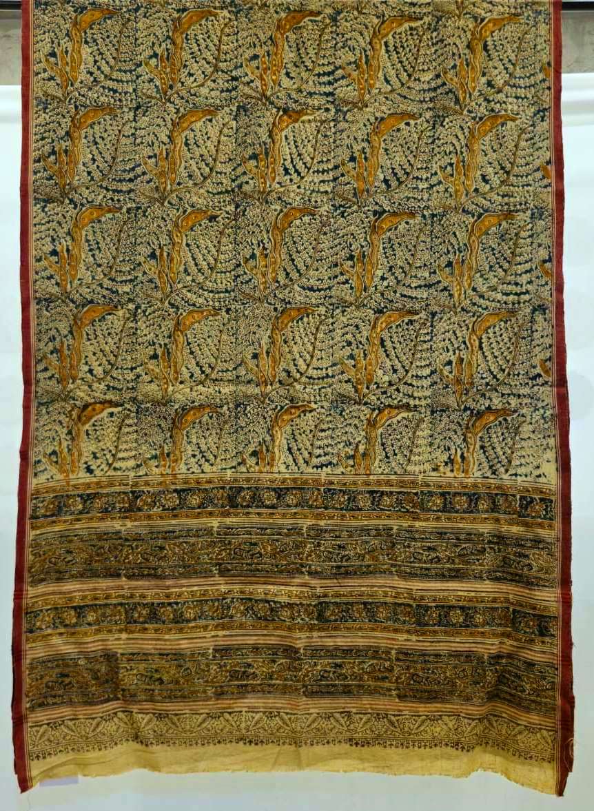 KALAMKARI DUPATTA : KATHA BROWN : BLACK : INDIGO BLUE : ORANGE